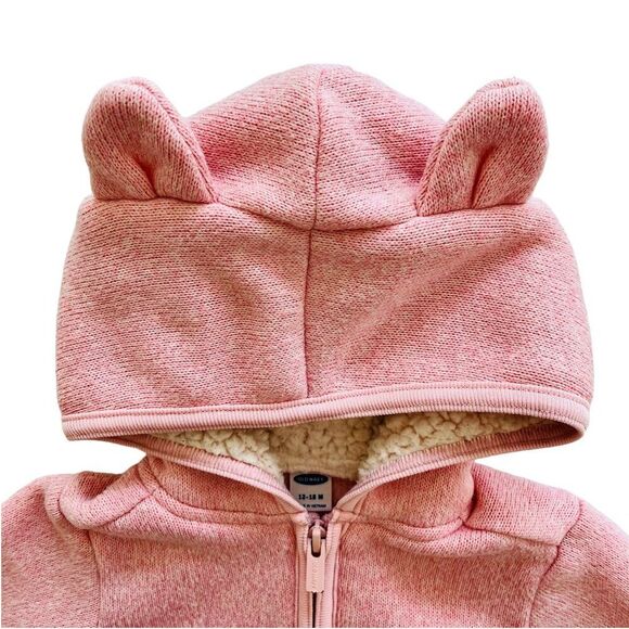 Old Navy Pink Critter Ears Zip Front Knit Hoodie Size 12-18 months - Picture 2 of 5